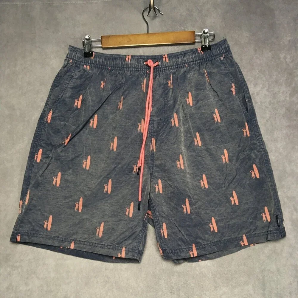 Johnnie O Mens Swim Trunks Shorts size Large‎ Blue Drawstring Pink Surfer